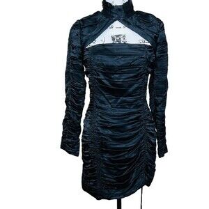 ZARA Limited Edition Long Sleeve Satin Ruched Mini Dress Long Sleeve High Neck S